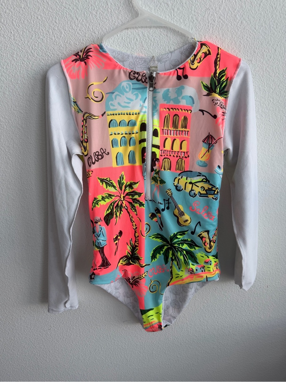 New Maaji Rashguard One Piece Large Reversible Graffiti Print White Floral Large